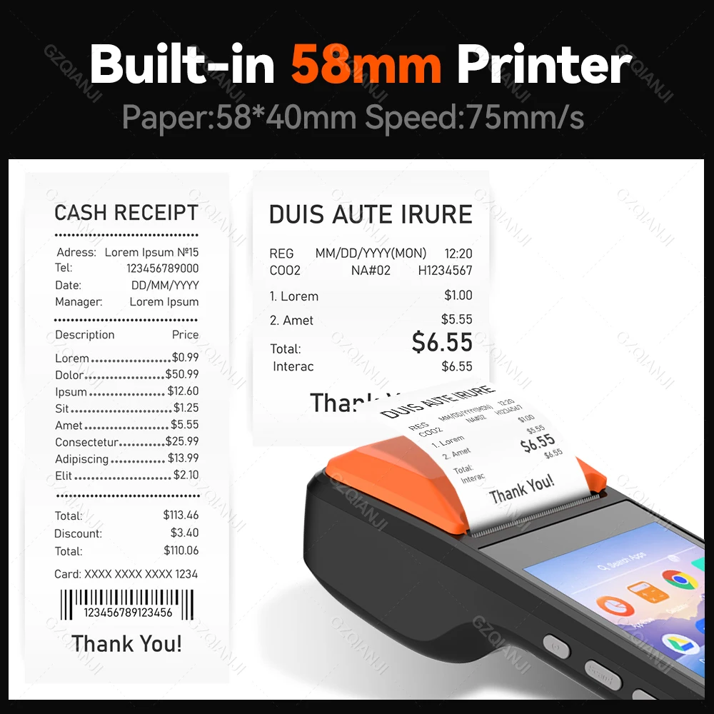 Handheld Android 8.1 PDA Printer 58mm Mobile Receipt Bill Smart Thermal Printer 5.5 HD Inch Touch Screen Bluetooth POS System