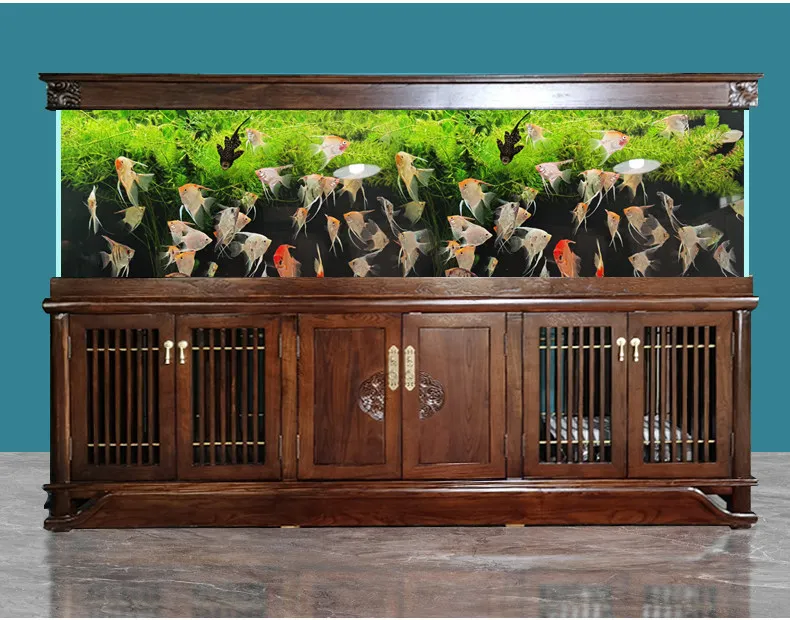 Solid wood fish tank living room large bottom filter new Chinese aquarium ultra white arowana tank