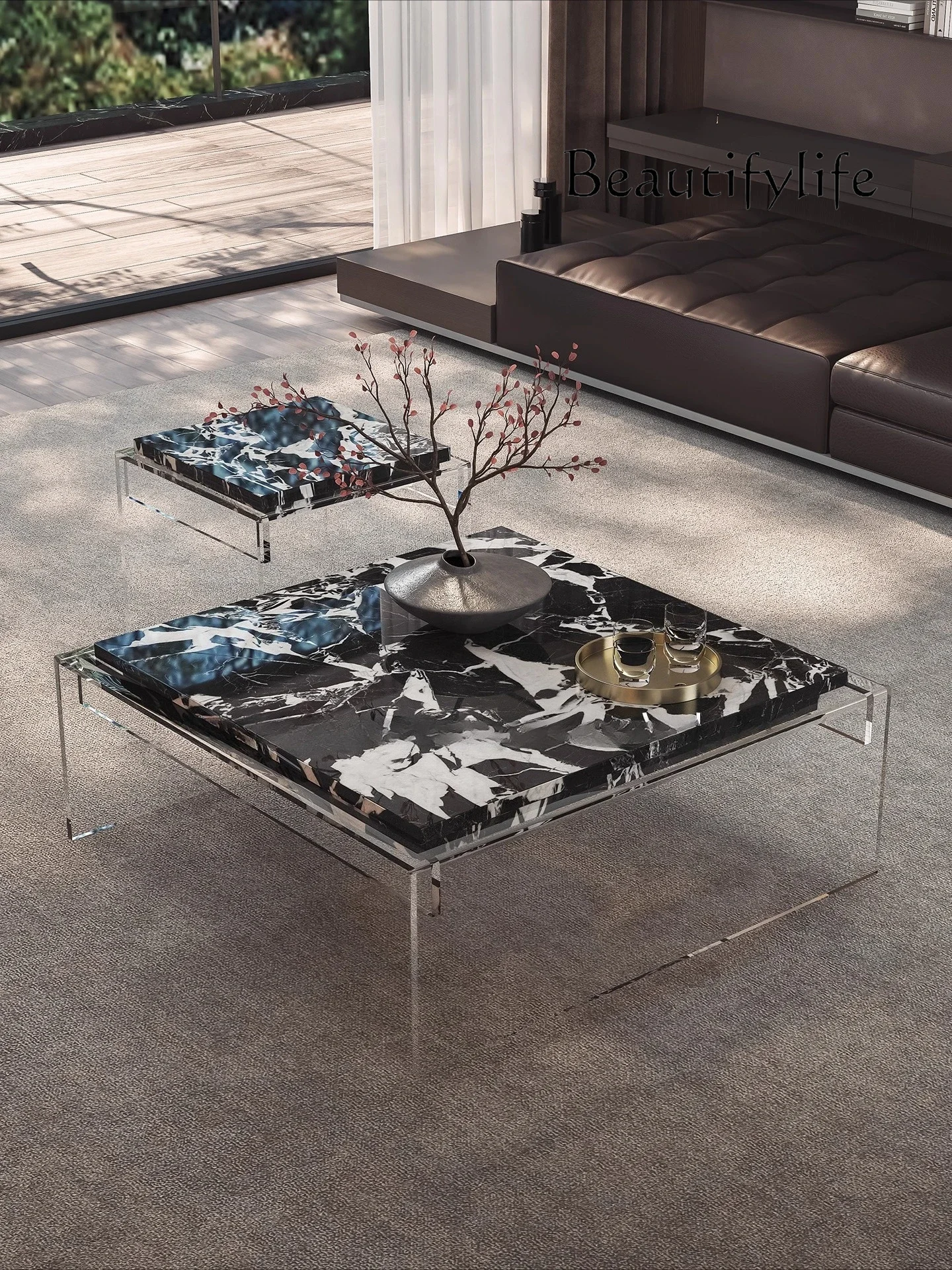 

J The coffee table is light luxury, high-end Italian minimalist, especially good-looking, acrylic creative, modern and high-end