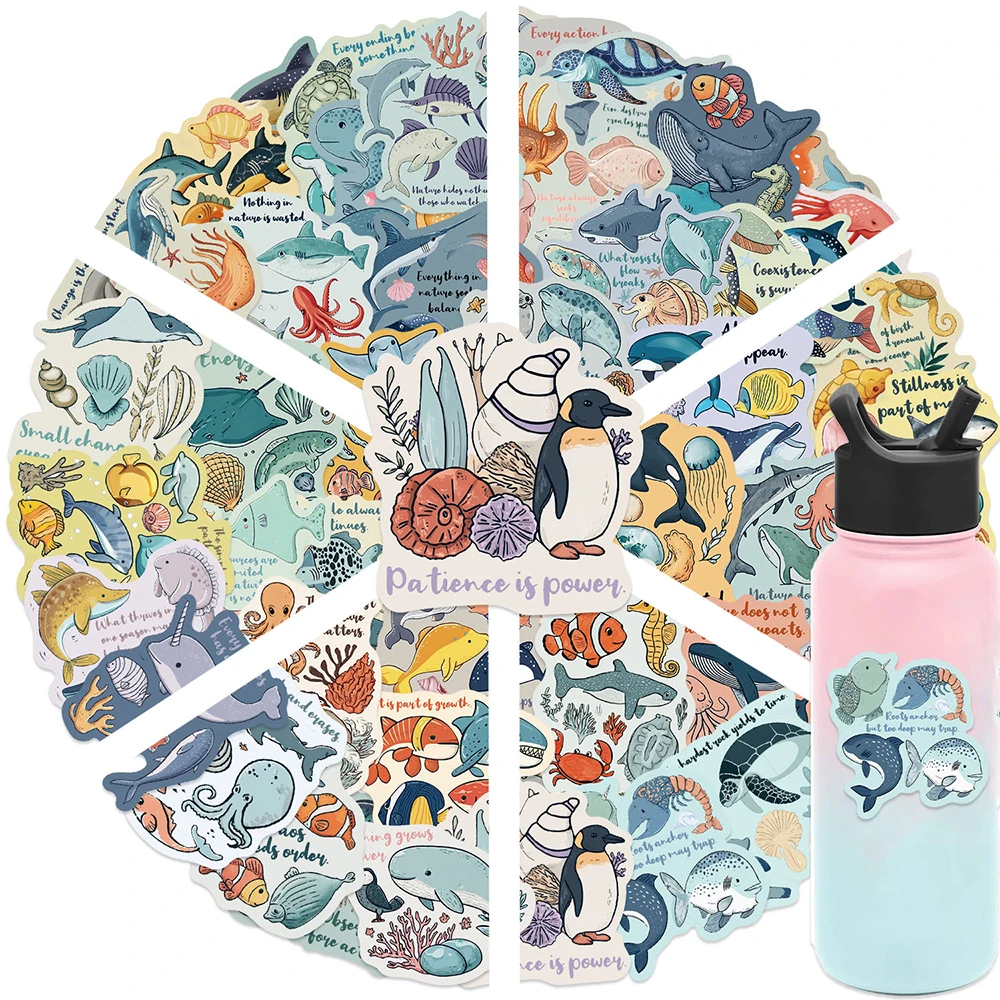 

10/30/50pcs Kawaii Marine Animals Inspirational Phrases Graffiti Stickers Funny Creative Decals Toy Suitcase DIY Cartoon Sticker