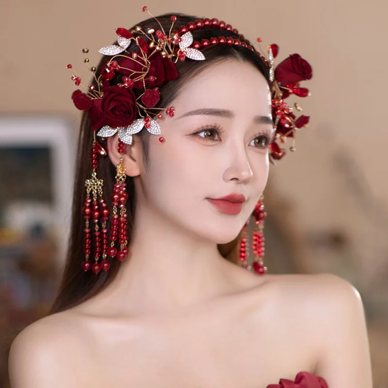 Elegant Luxury Fashion Hair Accessories Red Tassel Headband Baroque Hairband Headwear For Women Wedding Banquet