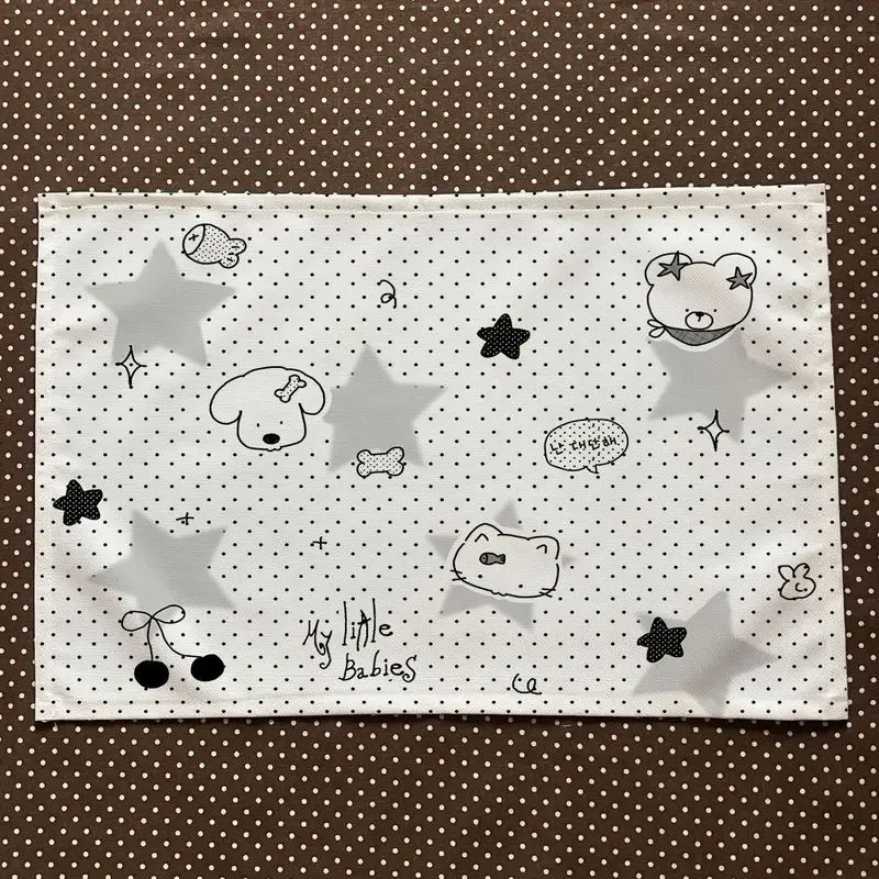 VIKAMA White Cartoon Cat Dog Star Placemat Dining Mat Table Setting Kitchen Decor Stylish Soft Durable Cozy Aesthetic Washable
