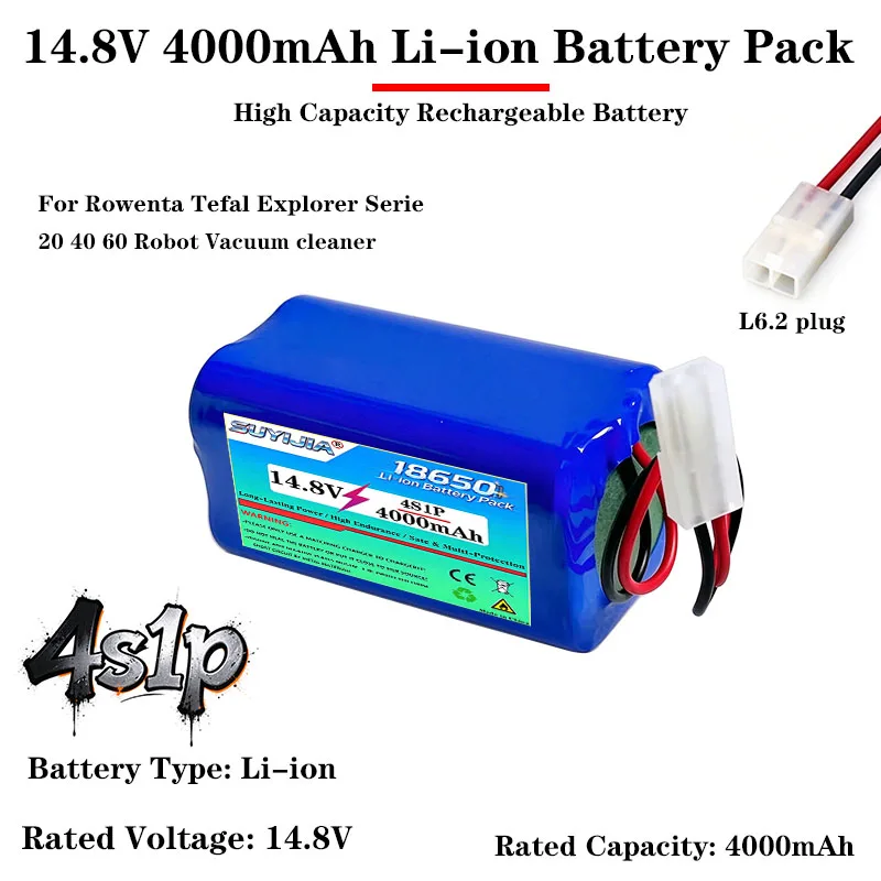 4000mAh 14.4V-14.8V 4S1P Vacuum Battery RS-RT900866 CMICR18650F5 Replacement for Rowenta Tefal Explorer Serie 20&40 Robot Vacuum