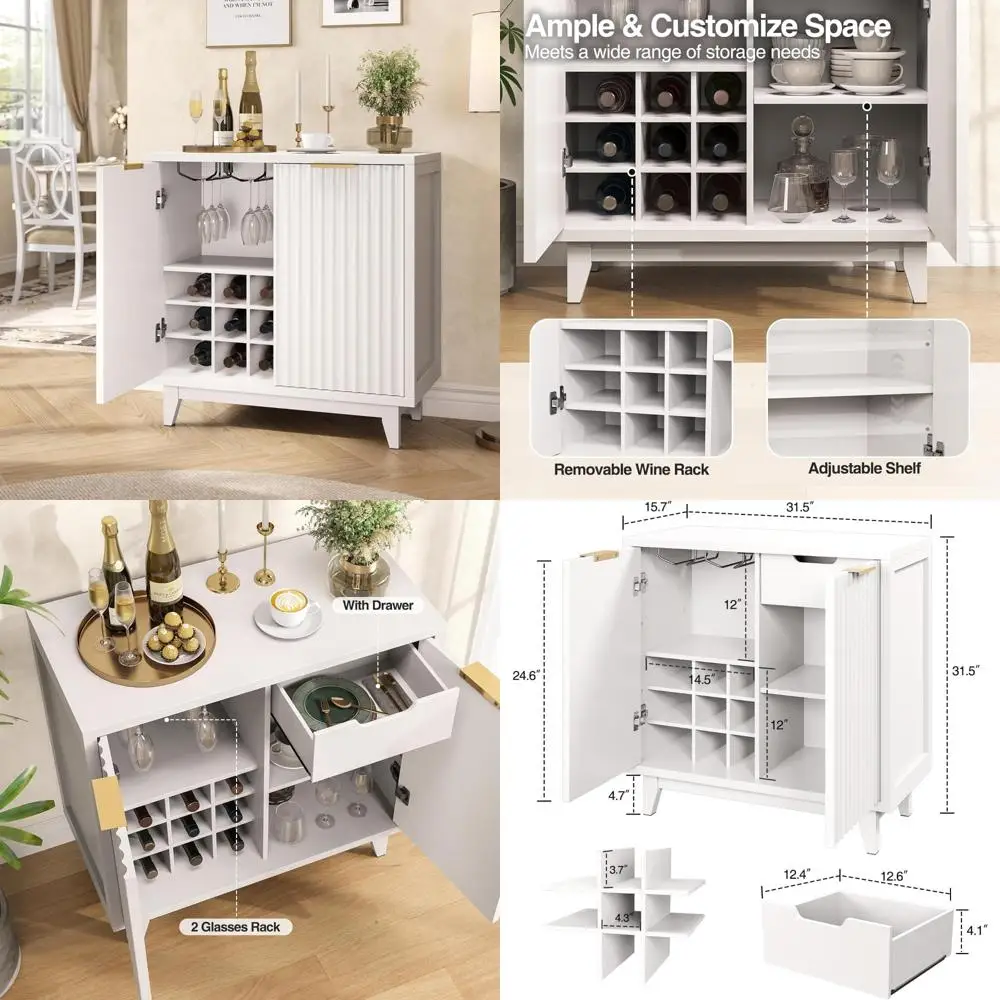 

Многофункциональный рифленый шкаф для кофе-бара со съемной винной стойкой, регулируемой полкой, ножками из массива дерева и сервантом-буфет Fea