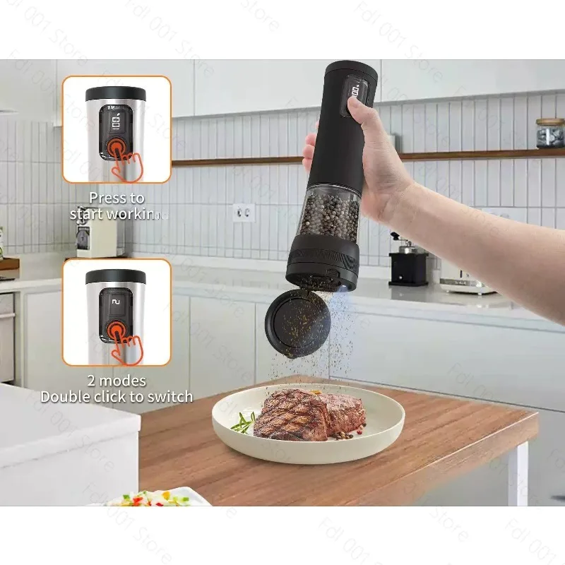 Electric Salt and Pepper Grinder Set - USB Rechargeable - Durable Modern Style - Adjustable Coarseness with LED Light,Refillable