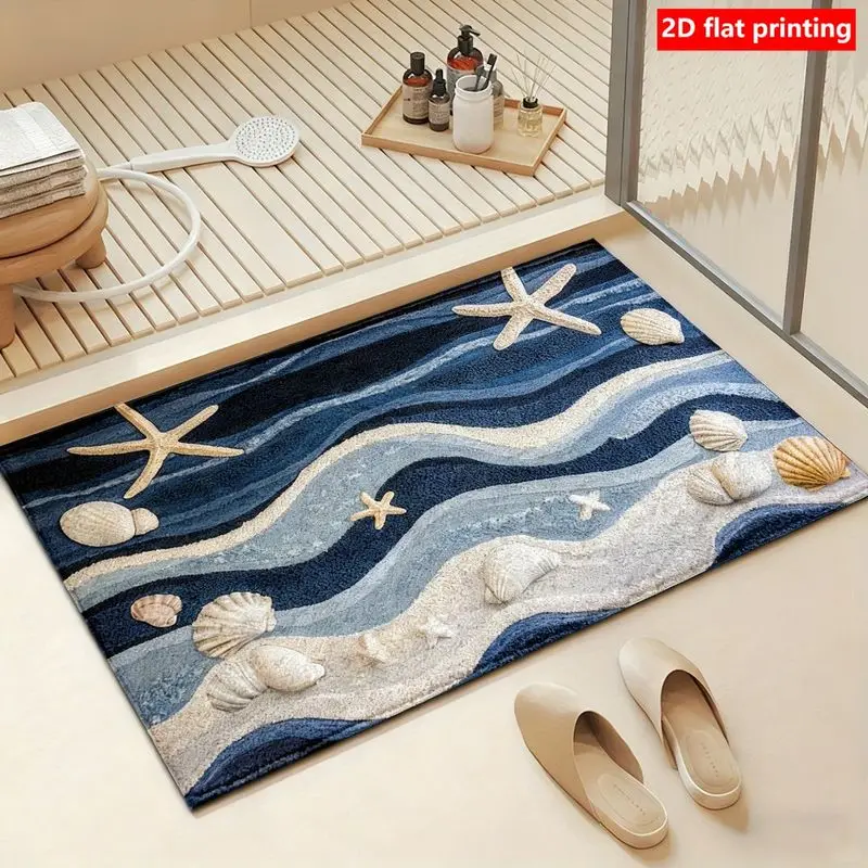 VIKAMA 2D Starfish Shell Bathroom Doormat—Non-Slip Indoor/Outdoor Entryway Rug, Decorative Mat for Entryways and Balconies