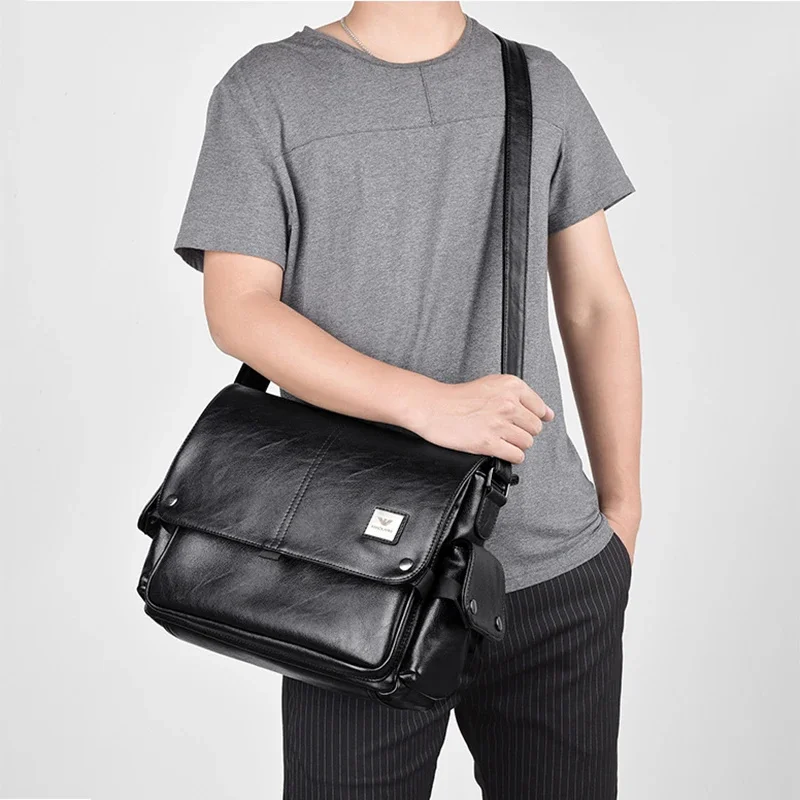 PU Leather Messenger Bag for Man Shoulder Crossbody Briefcase Office Executive Business Bolsas Casual Side Vintage Husband