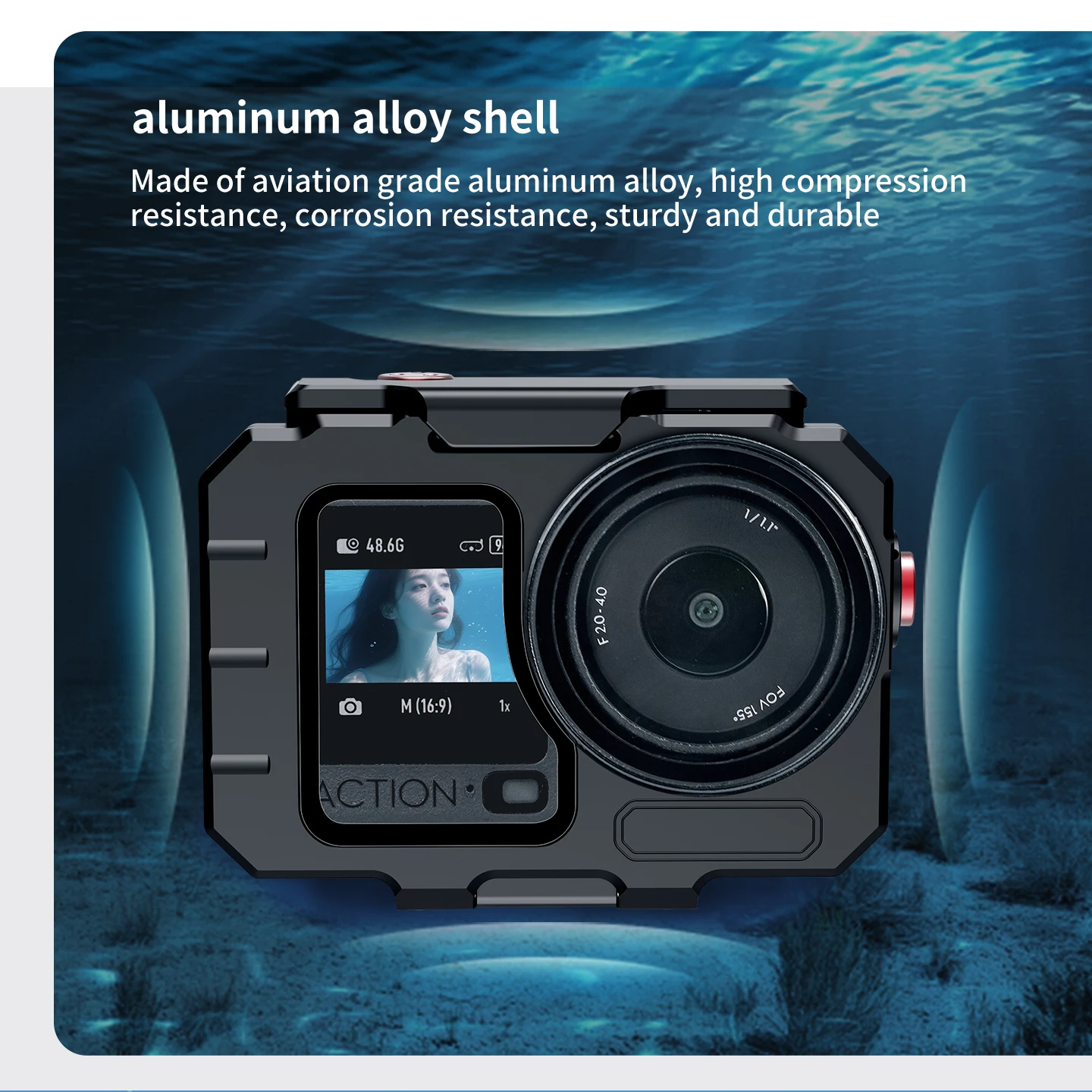 

Underwater Photography Diving Case with Cold Shoe Mount for DJI Osmo Action 6 80m Waterproof Aluminum Alloy Magnetic Camera Case