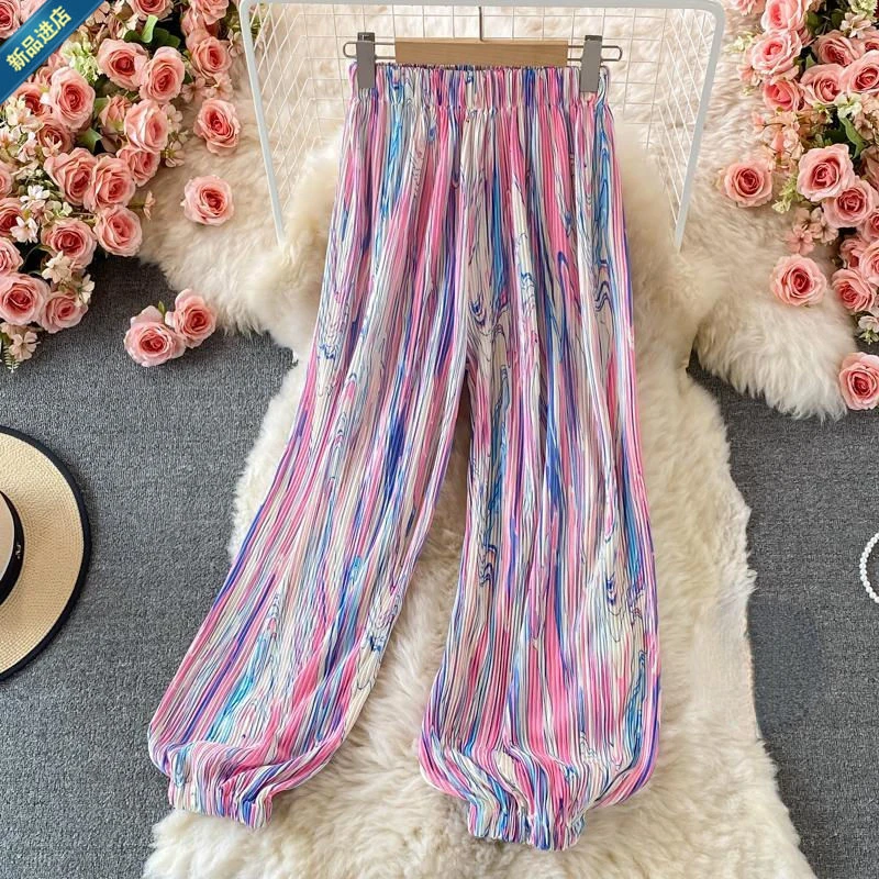 Tie Dye Sarouel Summer Women's Pants 2025 Harem Ice Silk Vintage Korean Style Trendeez Trousers for Women Elasticity Casual Hot