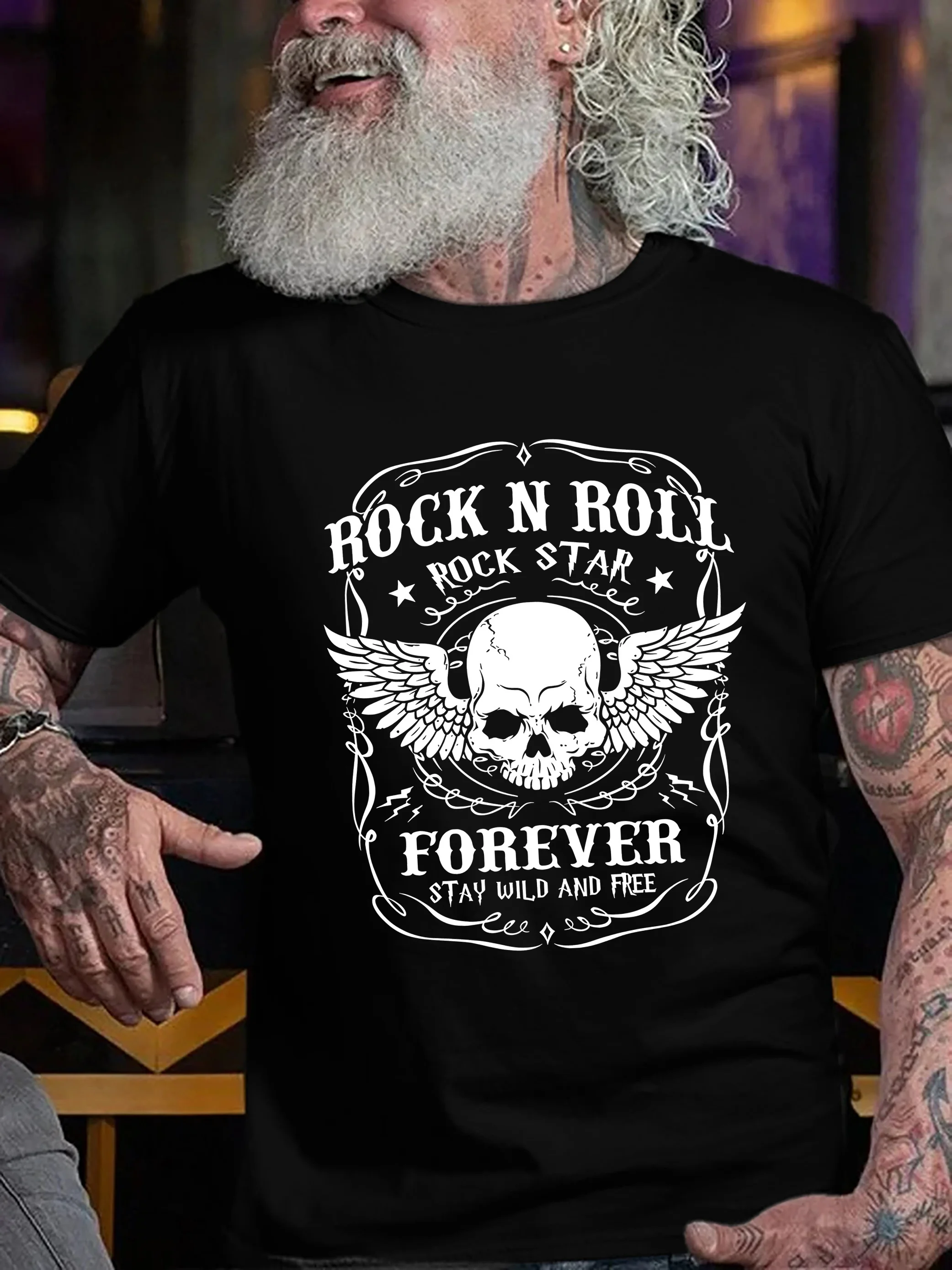 

Plus Size Trendy Tees, 'Rock Roll' Print Men's Casual Short Sleeve T-Shirt Tops, Men's Clothing For Summer