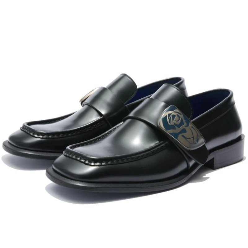 

Rose Flower Carved Design Loafers Shoes for Men's Genuine Leather Breathable Handcrafted Sewn Elegantly Comfortable Derby Shoes