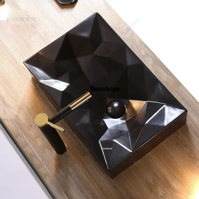 YNordic Black Bathroom Sinks Household Ceramic Art Bathroom Washbasins Simple Rectangular Above Counter Basin Modern Wash Basin