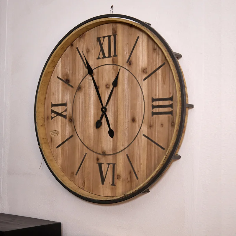 European and American and iron wall round clock creative gear  watch retro literary solid wood  clock decoration