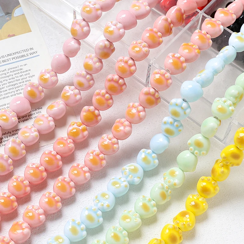 6pcs Ins Cute Dizzy Dye Cat Claw Straight Hole Ceramic Beads Diy Bracelet Necklace Ear Jewelry Beaded Accessories Material