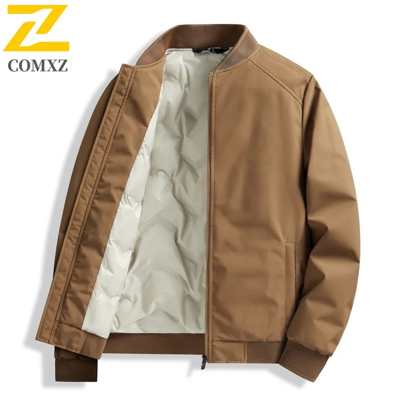 COMXZ Men Down Jacket Winter New Trend Casual Baseball Collar Cold Proof Thermal American style waterproof  Gray Duck Down Coat