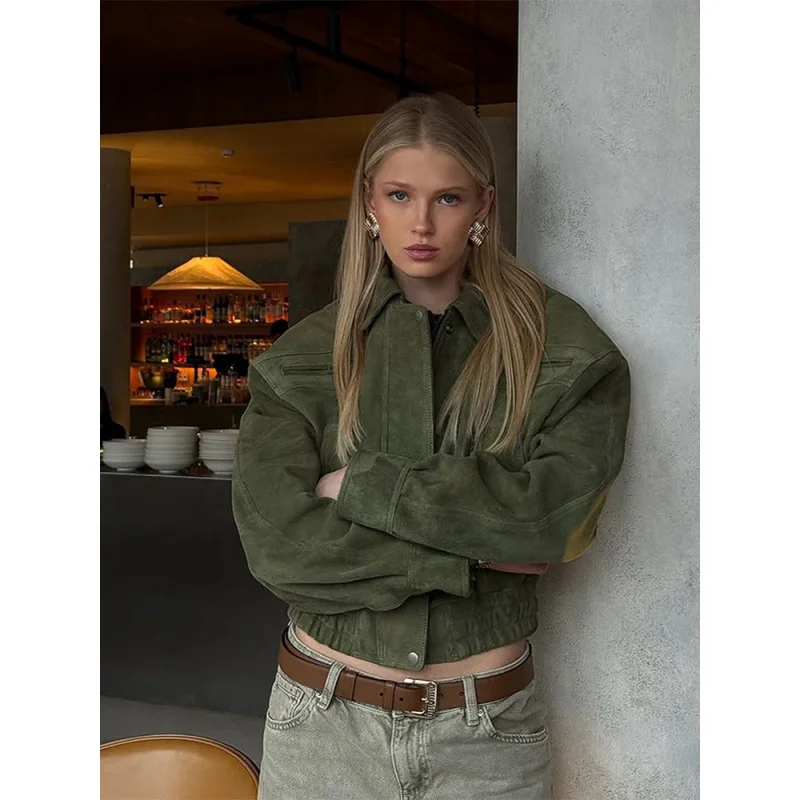 Autumn 2025 American Retro Motorcycle Stylish Short Loose Women's Premium Cropped Jacket