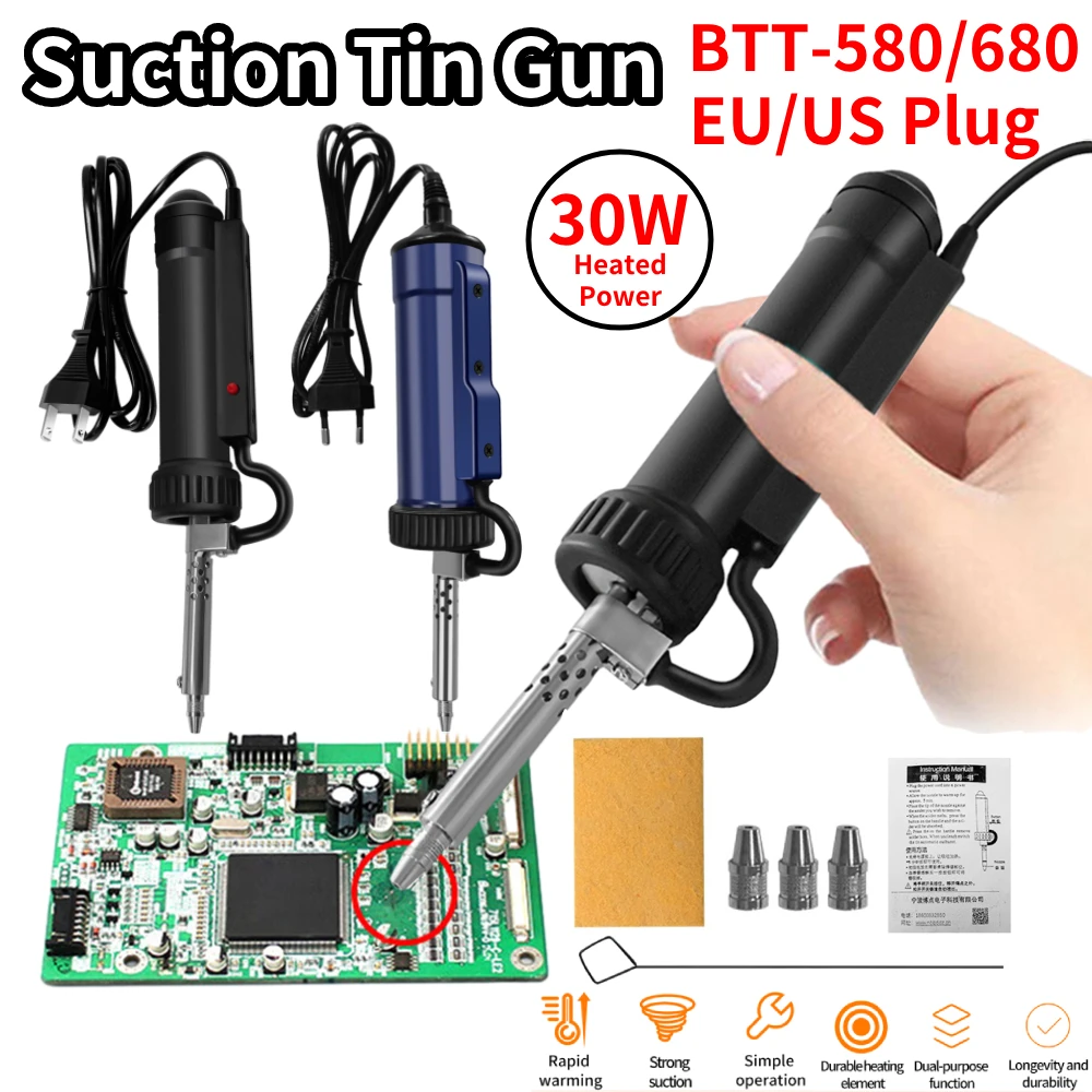 

Tin Sucker Vacuum Solder with 3 Suction EU/US Plug Portable Soldering Remove Pump Desoldering Pump For Soldering AC 110V/220V