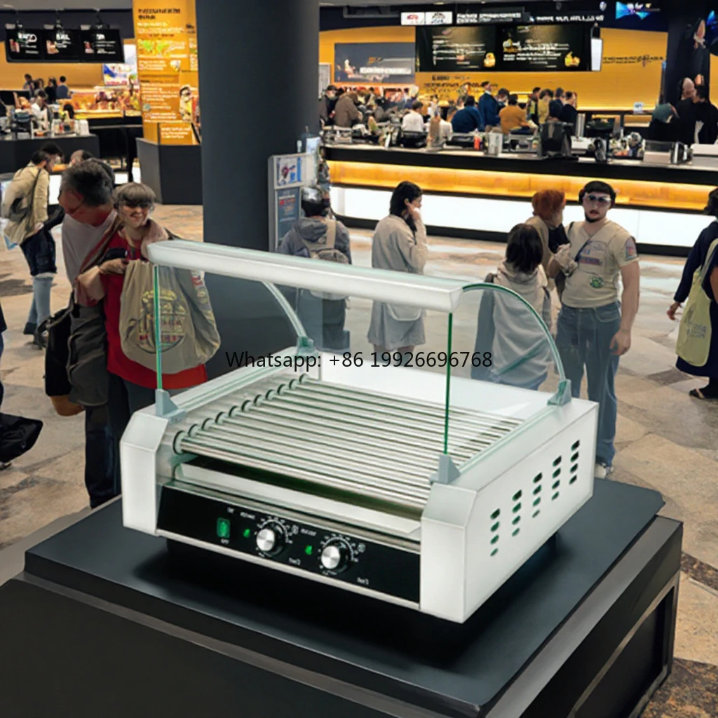 

Electric Stainless Steel 11 Roller Hot Dog Maker with Window New Condition 220v Hot Dog Roller
