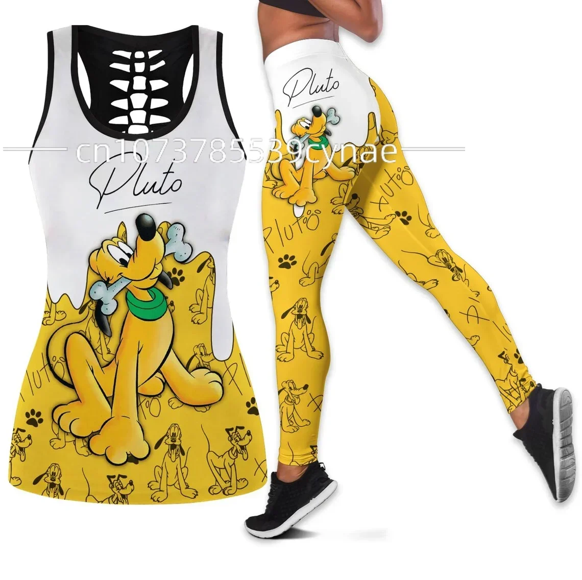Disney Donald Duck Women Book Hollow Vest + Women Leggings Yoga Suit Fitness Leggings Sports Suit Tank Top Legging Set Outfit