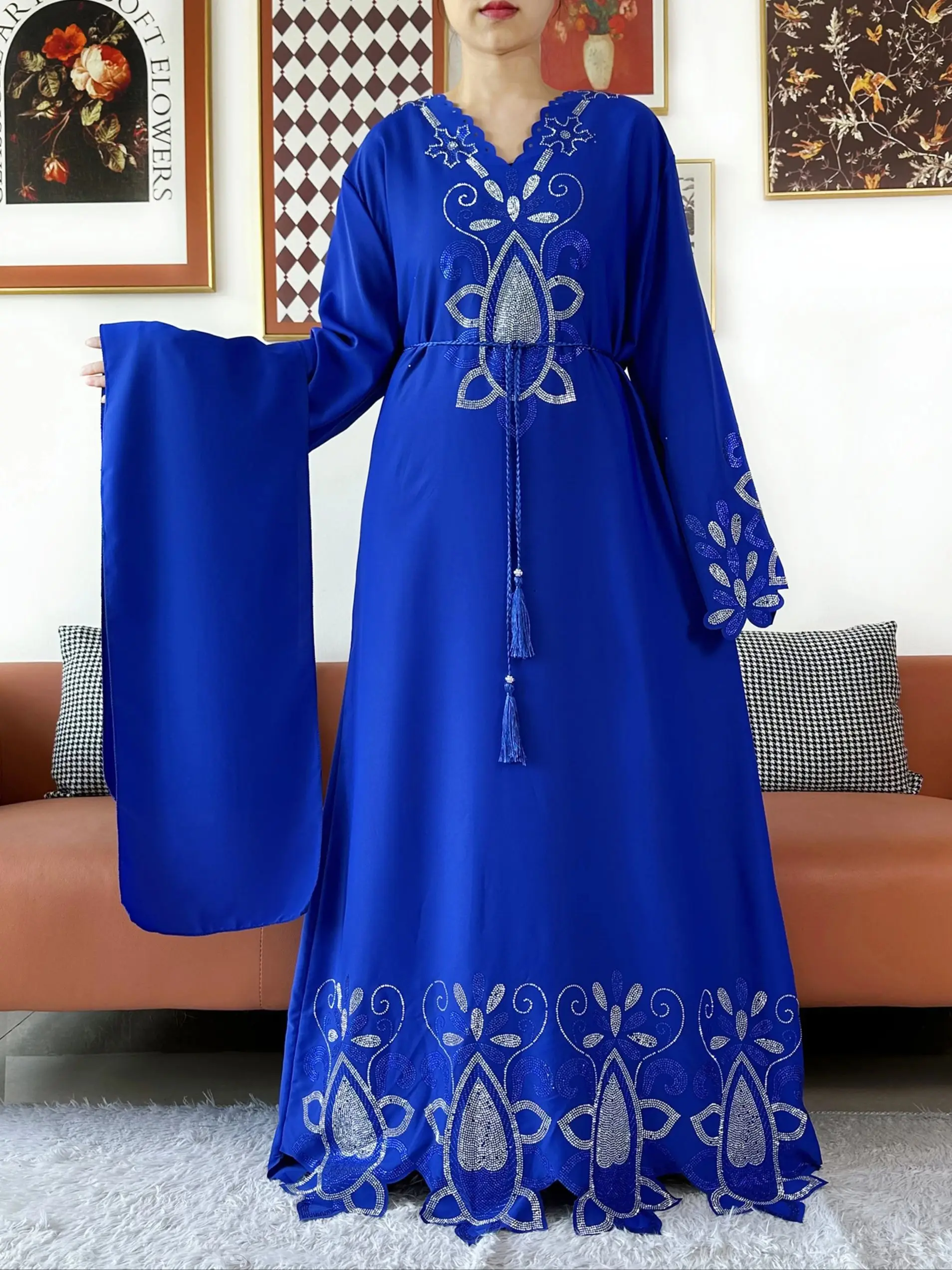 

New 2025 Muslim Party Women Abaya Chiffon Diamond Long Sleeve Casual Clothing African Abaya Women Robe Dubai Turkey Islamic Robe