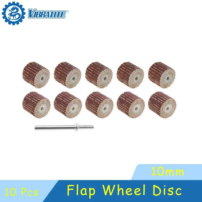 10 Pcs Flap Wheel Disc Set Assorted 80/120/240/320/600 Grits 10mm for Polishing Rotary Tools with Long Handle Shank Mandrel