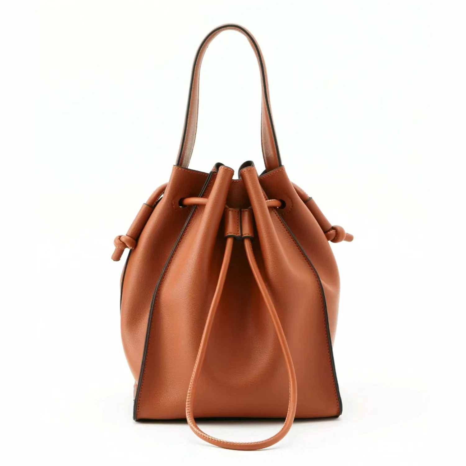 Genuine Leather Women Soft Bucket Totes String Shoulder Bags