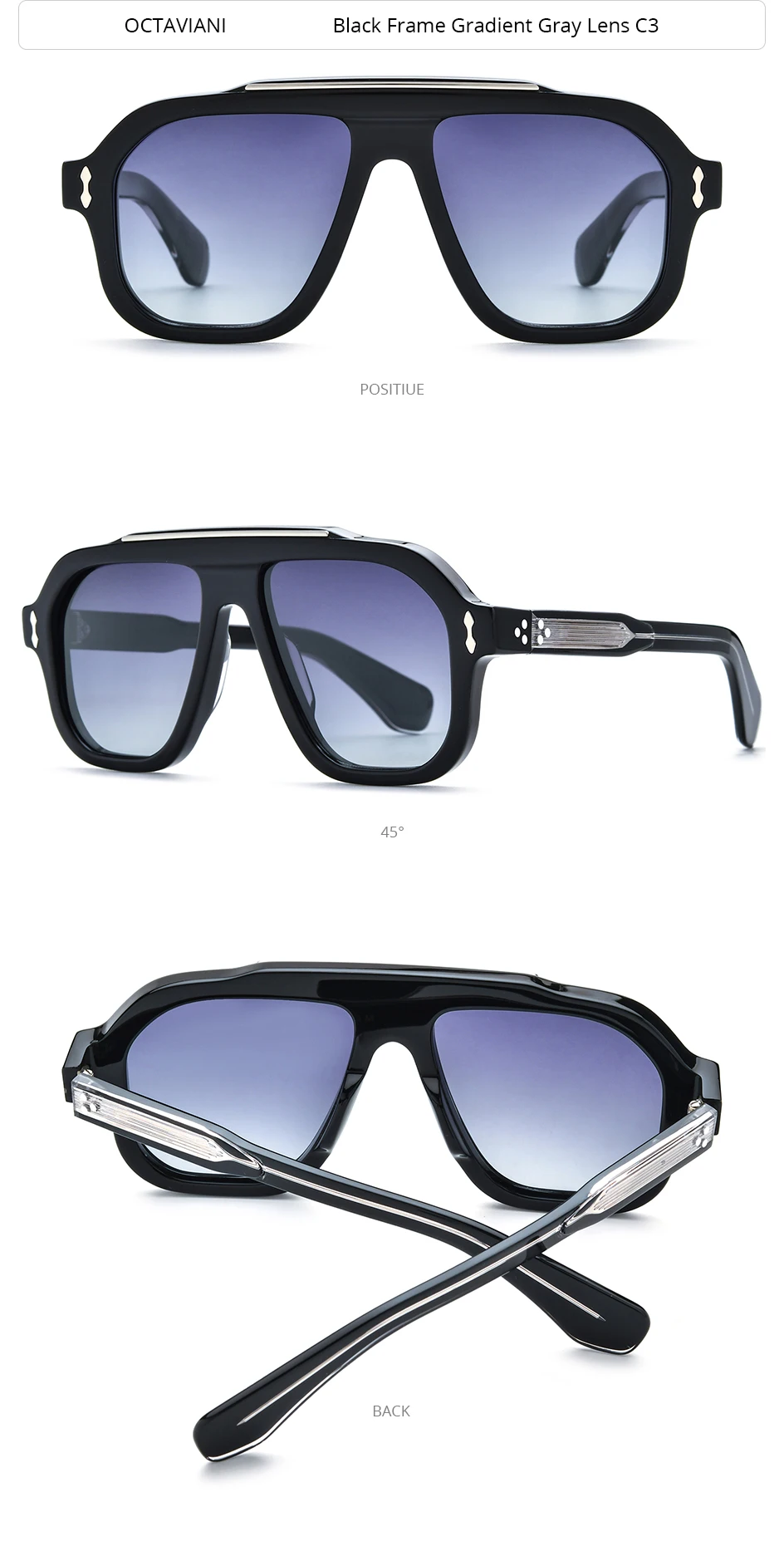 HEPIDEM Polarisierte Sonnenbrille aus Acetat, Herren, japanische Handarbeit, Marken-Designer, übergroß, dick, quadratische Sonnenbrille, Damen OC – Detail 9