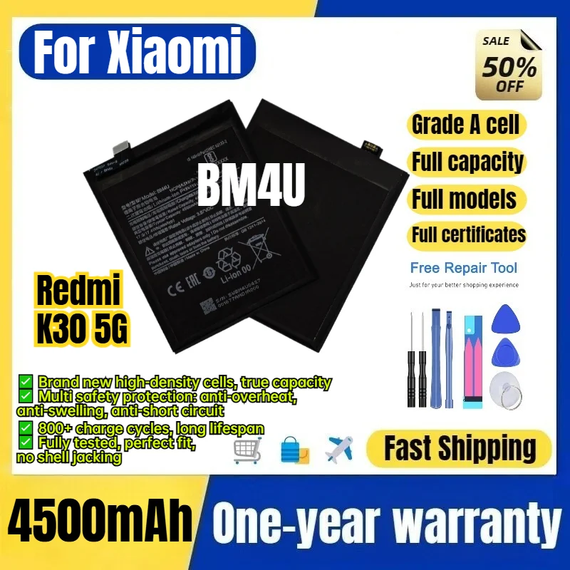 BM4U for Xiaomi Redmi K30 5G Phone Battery 0Cycle High Quality High Capacity Battery Replacement Bateria Grade A Cell with Tools