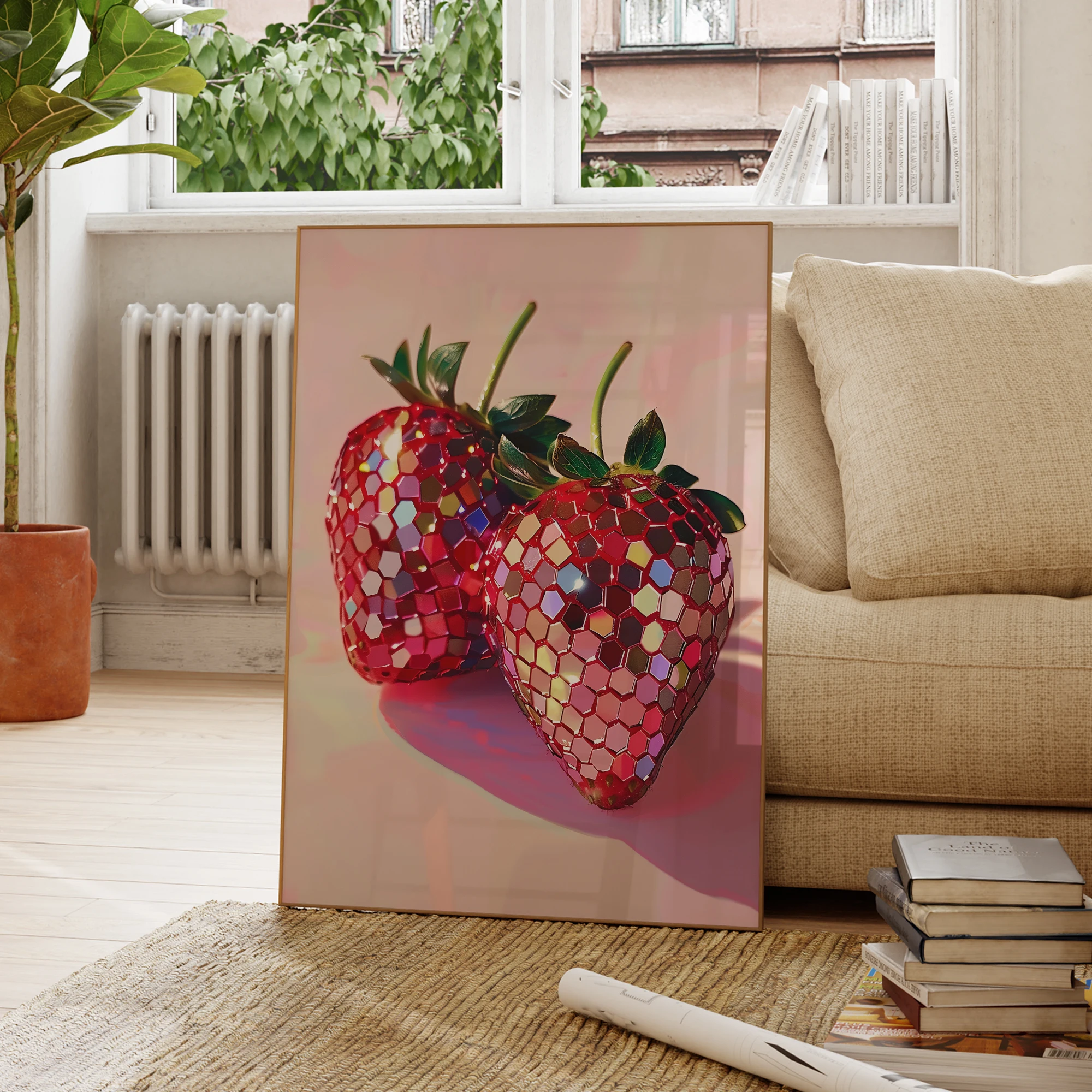 Modern Disco Strawberries Pink Red Funky Preppy Disco Wall Art Prints Canvas Painting Poster Picture For Living Room Home Decor