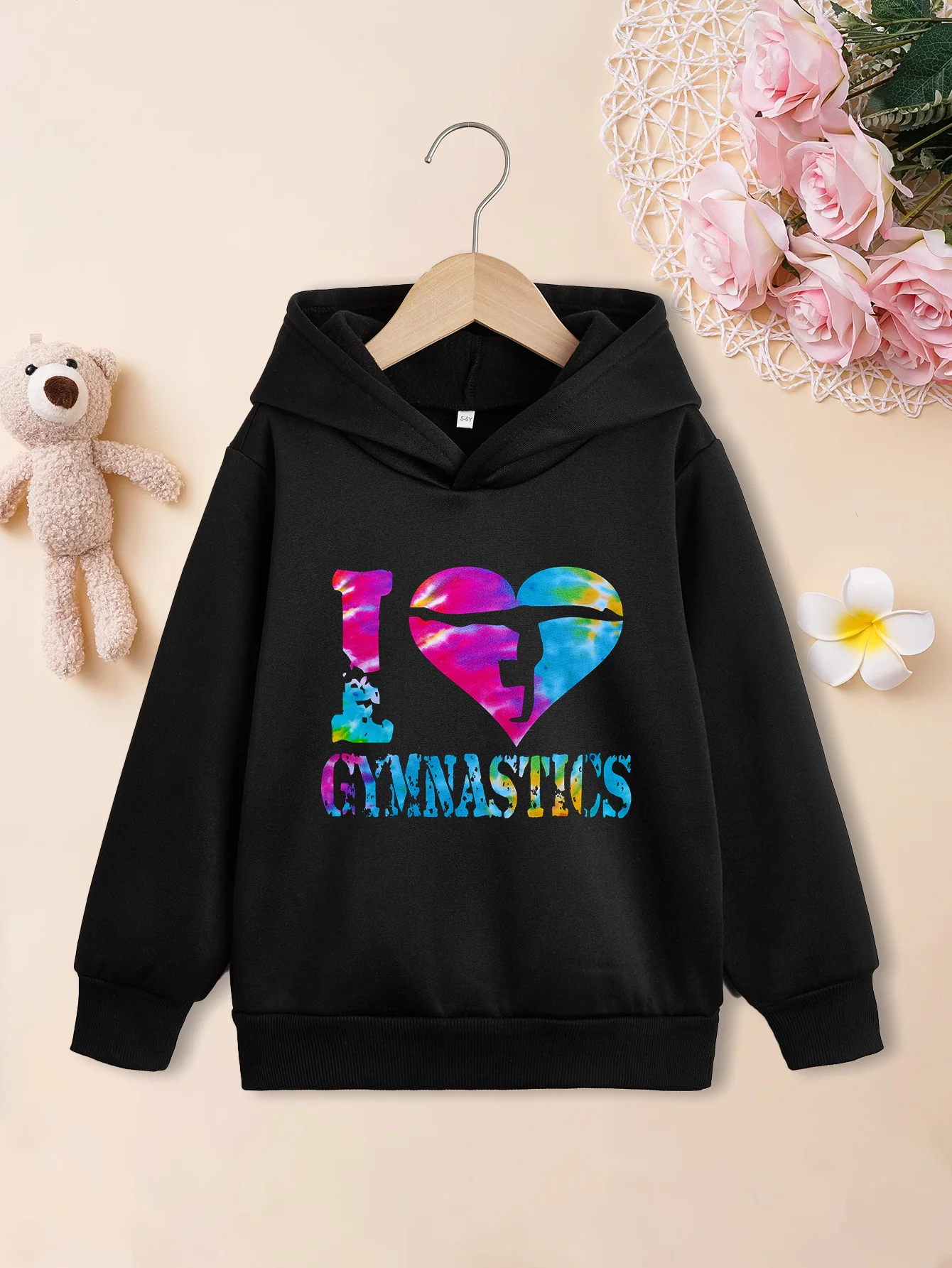 I Love Gymnastics Print Hoodies Children Comfortable Loose Long Sleeve Tops Sweatshirts Kids Cartoon Coat Autumn Winter Clothes