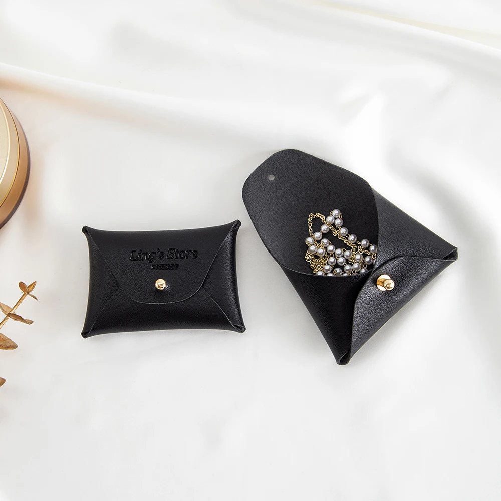 Customized Black Leather Jewelry Bag 7x5cm Rings Studs Earrings Bracelet Pendant Coin Organizer Pouch Gift Storage Packaging Box