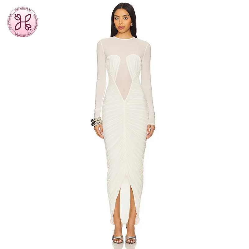 

Новое элегантное вечернее платье макси с длинными рукавами, однотонное, с драпировкой, плиссировкой и подолом «русалка», сексуальное, для банкетов, с изысканным дизайном, класса люкс.