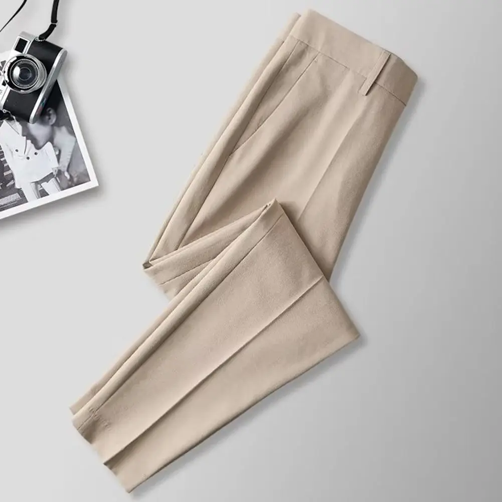 High Quality Trousers Suit Pants 1pcs Drape Mid-waist No Elasticity Polyester Slim Fit Solid Color Formal Occasions