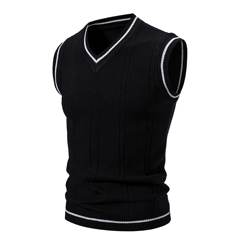 2024 Spring Autumn Men Uniform Vest Fashion V Neck Pullover Boys British Student Sleeveless Waistcoat Tank Tops Sweaters