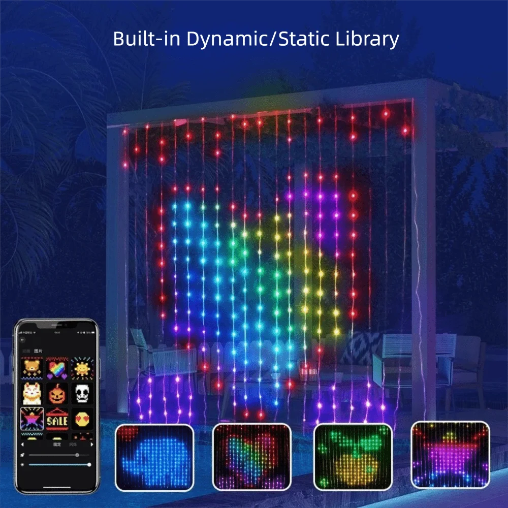400 LEDs Smart Curtain Lights APP Control Music Sync RGB String Lights Dynamic Display Bluetooth Control