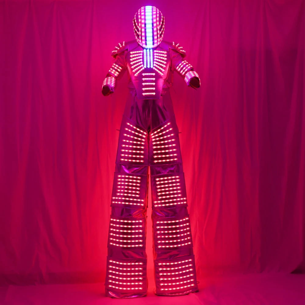 Hora Loca Party Stage Performance Led Robot Costume Rgb Change Color Led Stilt Robot Led Robot Costume