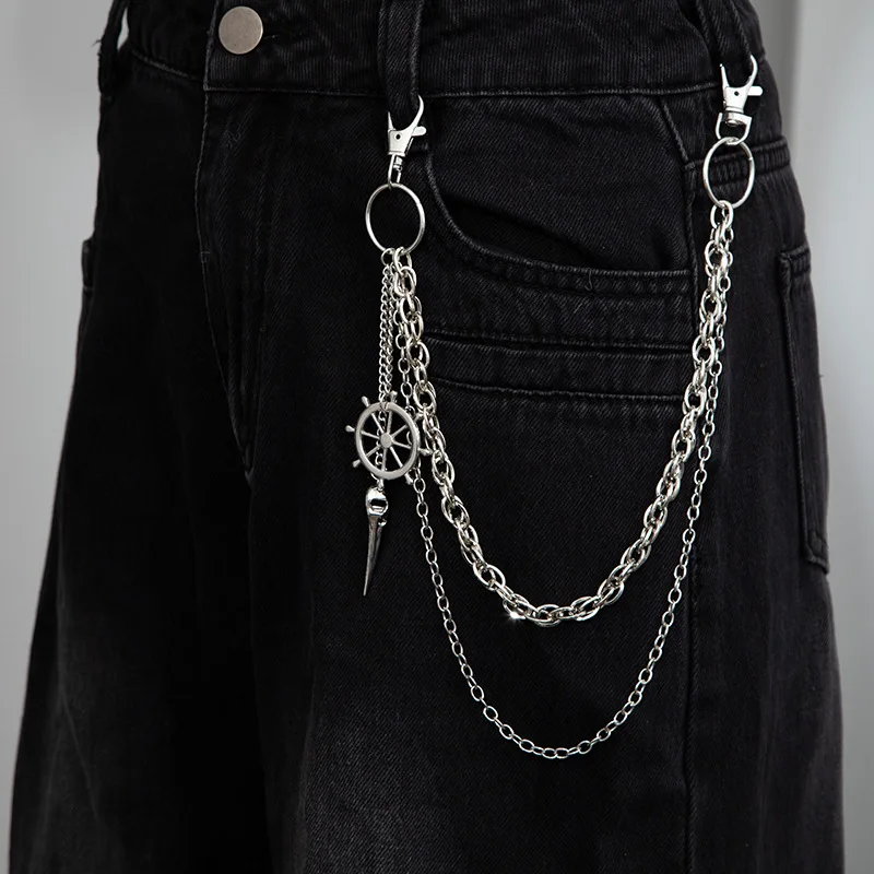 1Pc punk style halloween goth dark waist chain fashion metal rudder skeleton crow pointbill multi-layer trouser chain