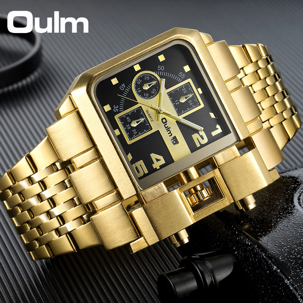 Oulm-reloj analógico de acero inoxidable para hombre, accesorio de pulsera de cuarzo resistente al agua con calendario, complemento Masculino de marca de lujo con diseño militar único, 3364