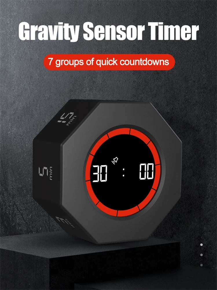 Multi-Octagonal Cube Timer Gravity Sensor Digital Timer with LED Screen Sound Alarm Silent Operation 1/5/15/30/60/90 Minutes