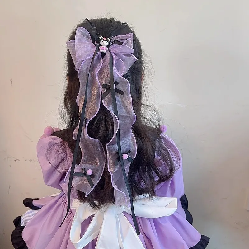 

Заколка для волос Kuromi: черно-фиолетовый милый бант для девочек, аксессуар для волос принцессы, детская заколка-бантик