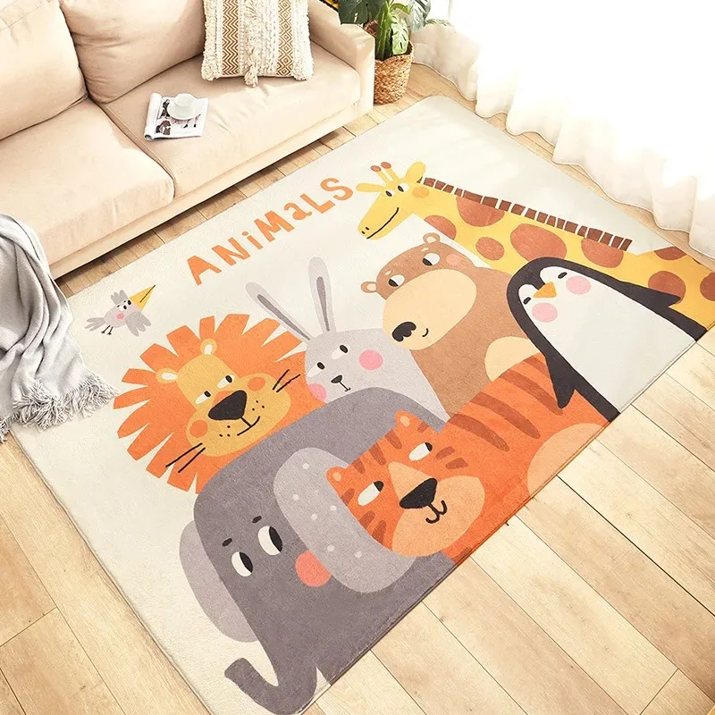 Cartoon animal world carpet baby crawling children\'s room game mat home decoration room bedside soft non-slip floor mat door mat