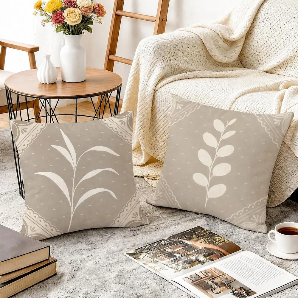 Neutral Minimalist Fern Boho Cushion Cover Soft Short Plush Throw Pillow Cover Cushion Case for Sofa Bedroom Home Decor Gift