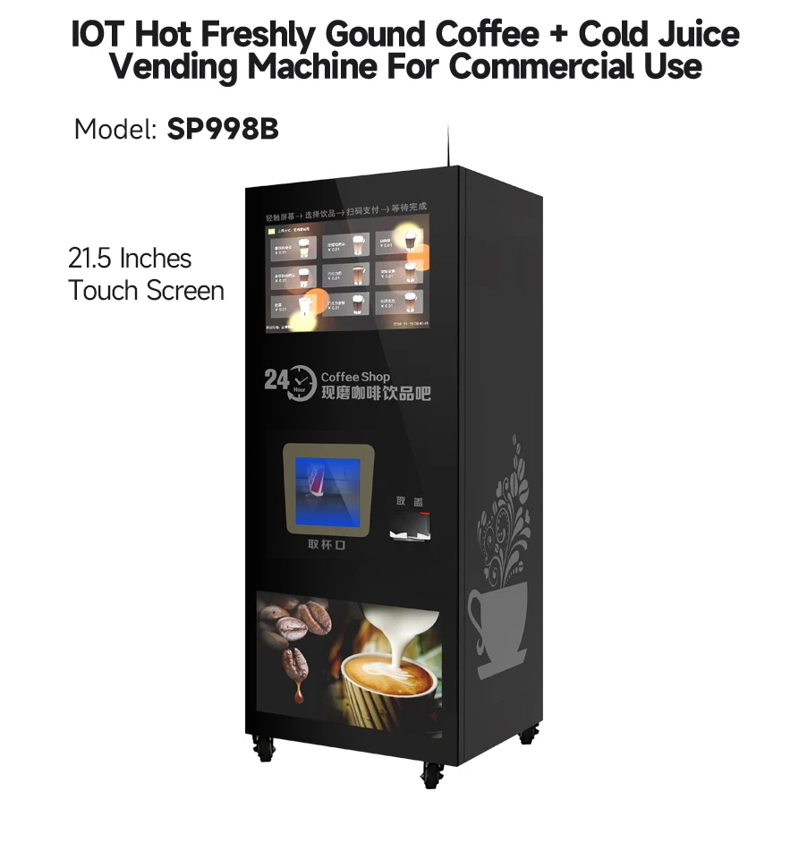 SP998B Automatic Espresso Coffee Machine Commercial Ice Juice Vending Machine Commercial QR Code Bill Coin Coffee Dispenser