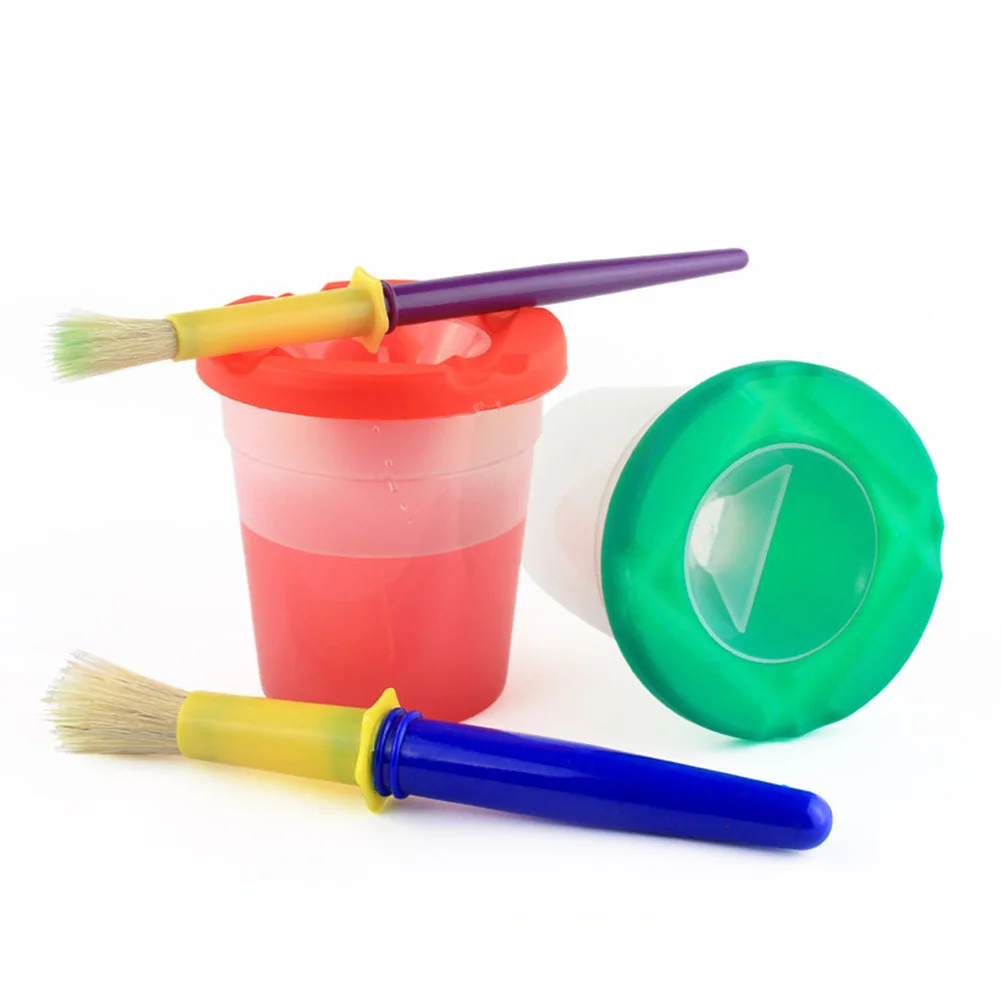 

5Set DIY Painting Kit with Leakproof Color Cups 4 Brushes Perfect for Kids Art Projects Easy Clean Up After Use