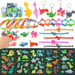 60pcs Dinosaur Themed Birthday Party Decor Dino Bracelet Ring Key Chain Toys For Kids Favors Birthday Gift Pinata Fillers Prizes