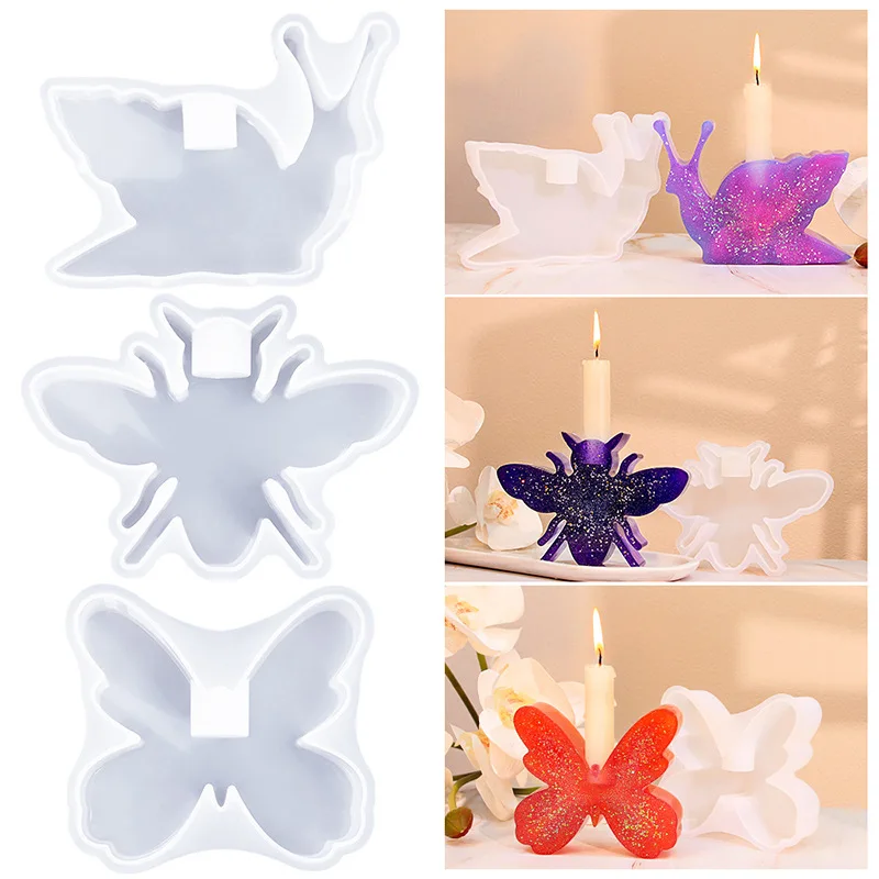 DIY Resin Mold Insect Series Scented Candle Holder Silicone Mold Butterfly Bee Snail Gypsum Ornament Silicone Epoxy Molds