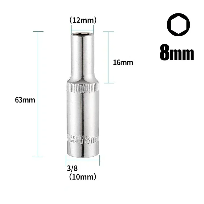 

3/8'' 8-24mm Deep Socket Adapter Hex Socket Wrench Heads High Torque Spanner Ratchet Socket Wrench For Impact Drivers Tool Parts