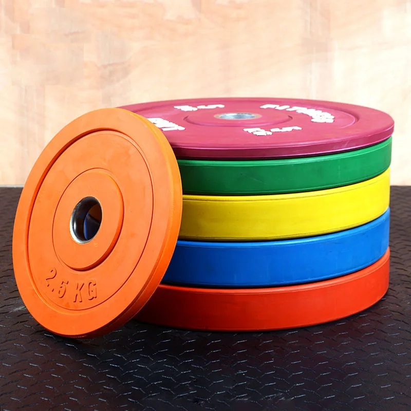 Colorful Full Rubber Barbell Plate, Large Hole Weightlifting Barbell, Household Barbell