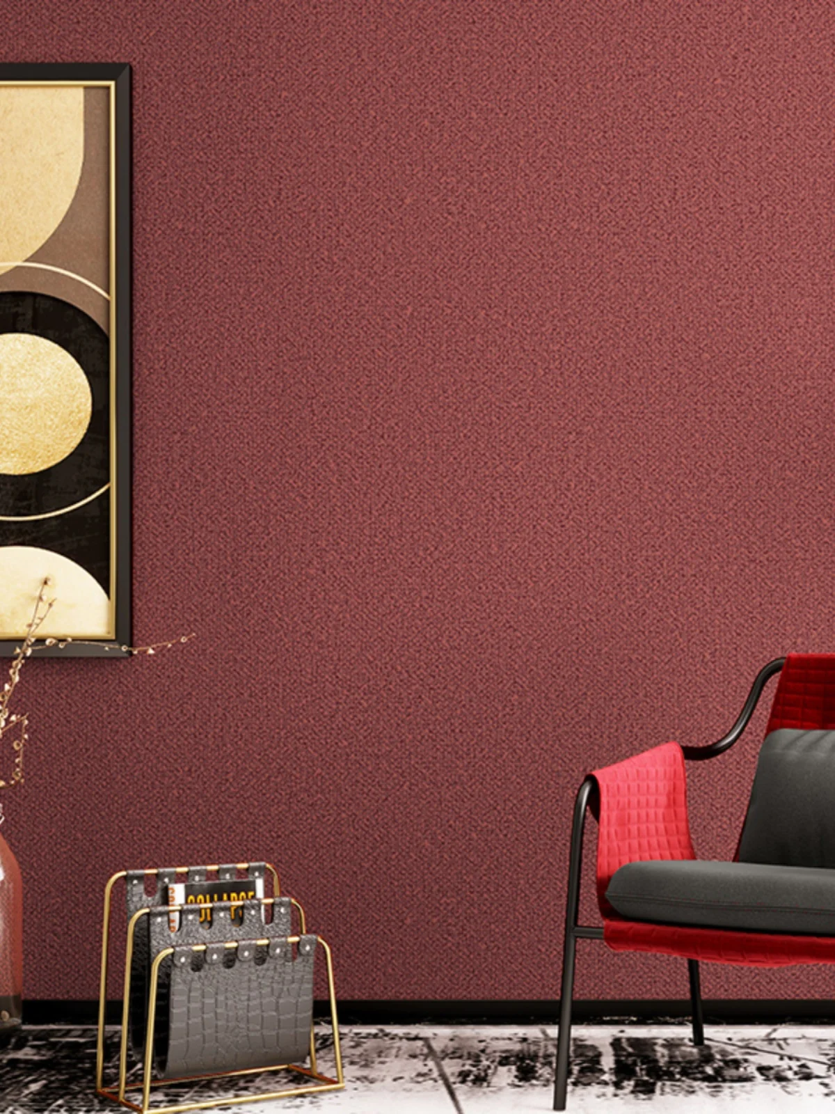 Modern Solid Color Red Wallpaper Roll Non Woven Plain Imitate Fiber Linen Wall Paper for Living Room Bedroom Walls