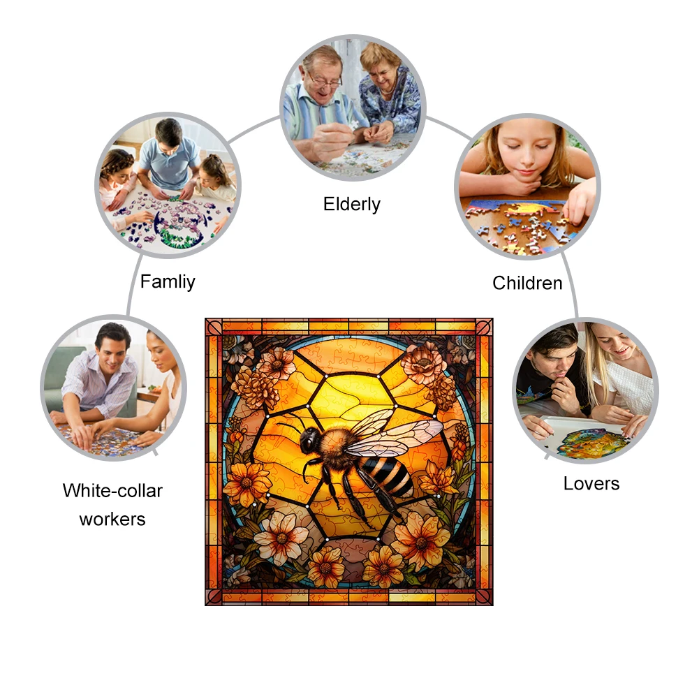 Mysterious Wooden Puzzle Painted Bee Funny Toy Animal Wood Puzzles Smart Games Shaped Jigsaw Puzzle Best Gift For Kids Education